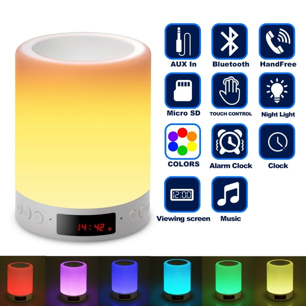 Bluetooth Speaker Night Lights, Alarm Clock Bluetooth Speaker MP3 Player,  Touch Control Bedside lamp, Dimmable RGB Multicolor Changing LED Table Lamp  