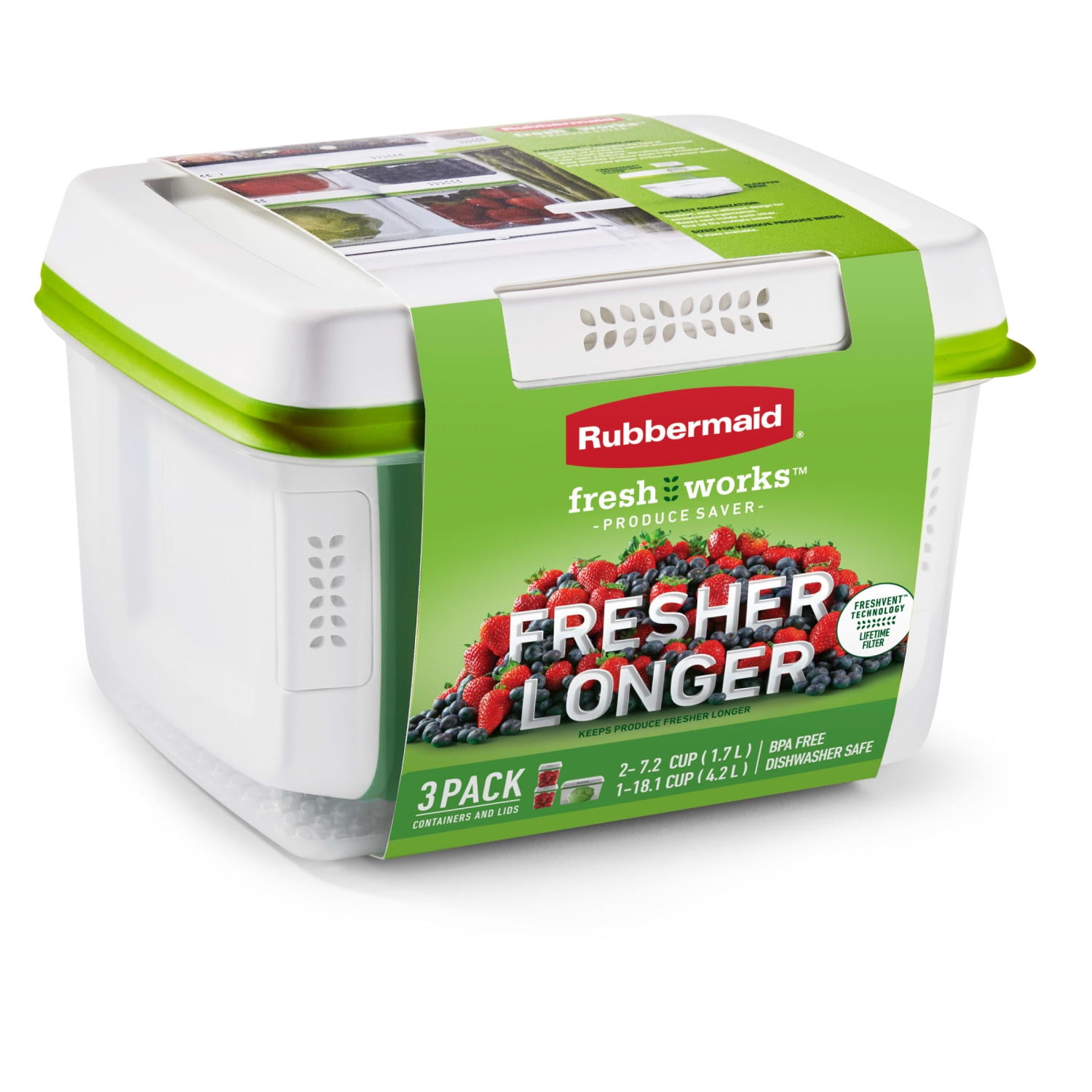 Rubbermaid FreshWorks Produce Savers, Medium and Large Produce Storage Containers, 6 Piece Set