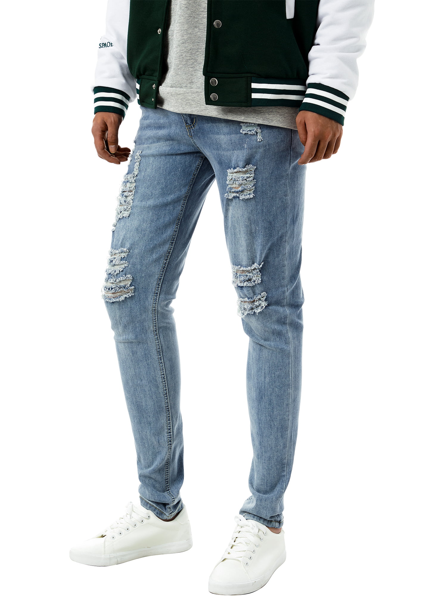 Frontwalk Men Ripped Skinny Jeans Distressed Destroyed Slim Fit Denim Jeans  Stretch Biker Jeans Pants with Holes