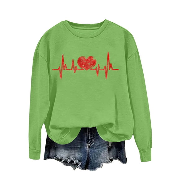 Fewfanhot Women's Tops, Tees & Blouses Funny Valentine's Shirts T-Shirts Long Sleebe Crew Neck Love Heart Graphic Tee Tops