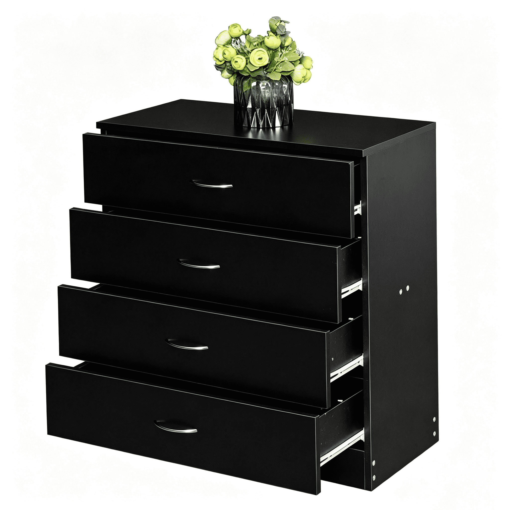 Black 4 Drawer Nightstand - High-quality and modern for interior decoration and storage