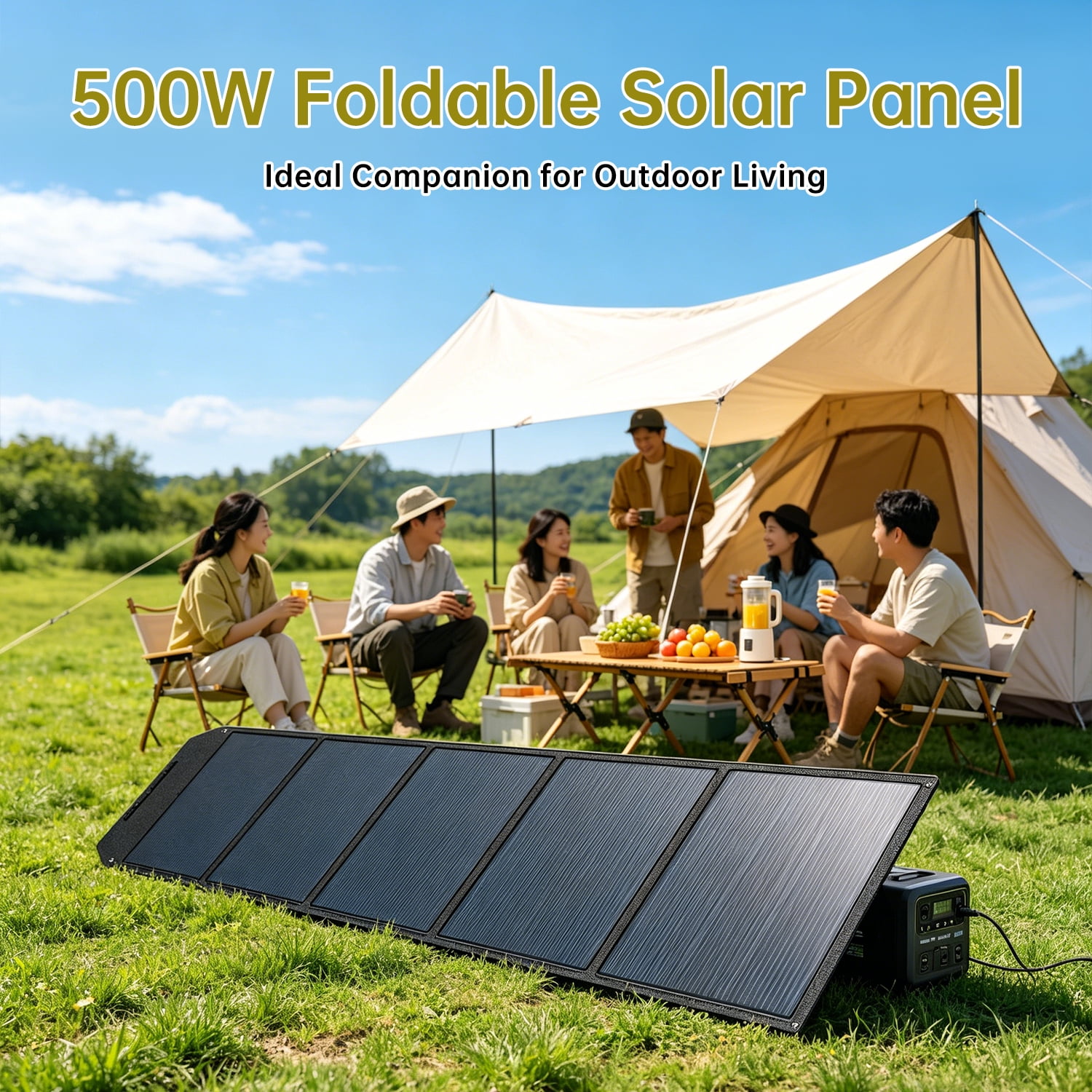LVYUAN 500 Watt Solar Panel Foldable Solar Panel Charger with Adjustable Kickstands Portable Waterproof IP67 for Home, RV, Outdoor, Camping, Power Station, off Grid