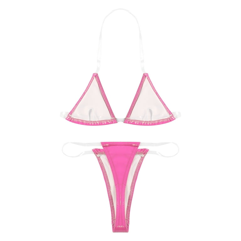 YEAHDOR Womens Clear Straps Bikini Set Swimwear Patent YEAHDOR Womens Clear Straps Bikini Set Swimwear Patent