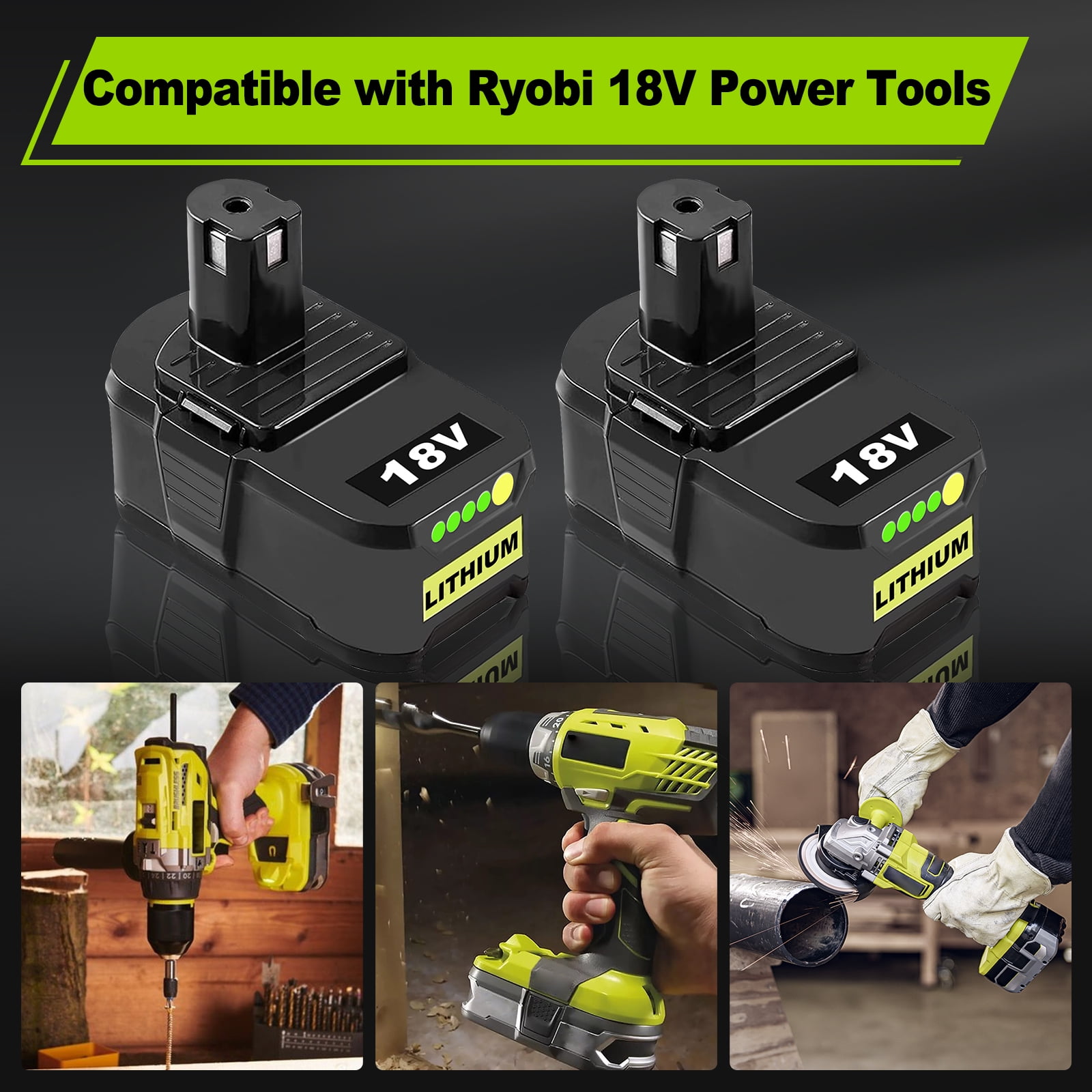 2 Pack 8000mAh Replacement for Ryobi 18V Battery Compatible with Ryobi Battery Fits for Ryobi Battery 18V Reliability&Outdoor Equipment P102 P103 P104 P105 P107 P108 P109 P190 P122