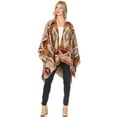 thumbnail image 7 of Sakkas Lupe Womens Reversible Poncho Wrap Cape Shawl Sweater Coat Cardigan Pattern - Aztec Brown - One Size Regular, 7 of 7