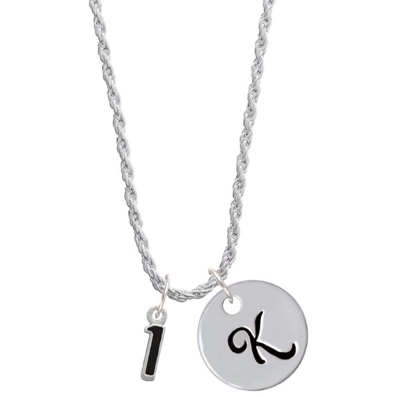 Delight Jewelry Silvertone Black Number - 1 Silvertone Script Initial Disc - K - Charm Necklace, 20"+3"
