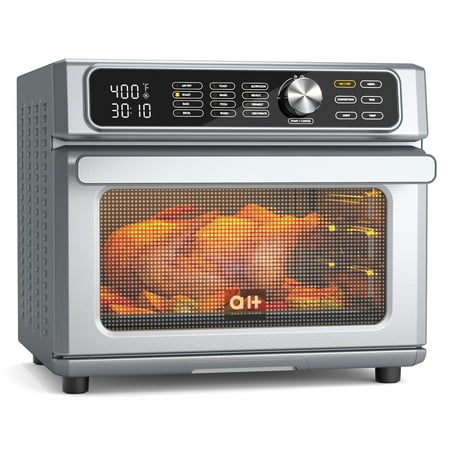 Aukey Home 1700W 24QT Air Fryer Toaster Oven Combo, 2-in-1 Digital Convection Oven and Dehydrator for Chicken, Pizza and Cookies, Large with 100 Online Recipes, Stainless Steel