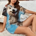thumbnail image 4 of Balery Blue Sky Cute Wolf Conjunto de Pijama para Mujer con Estampado, Dos Piezas de Manga Corta y Shorts, Ropa de Dormir Suave con Cuello Redondo y Bolsillos-3X-Large, 4 of 6