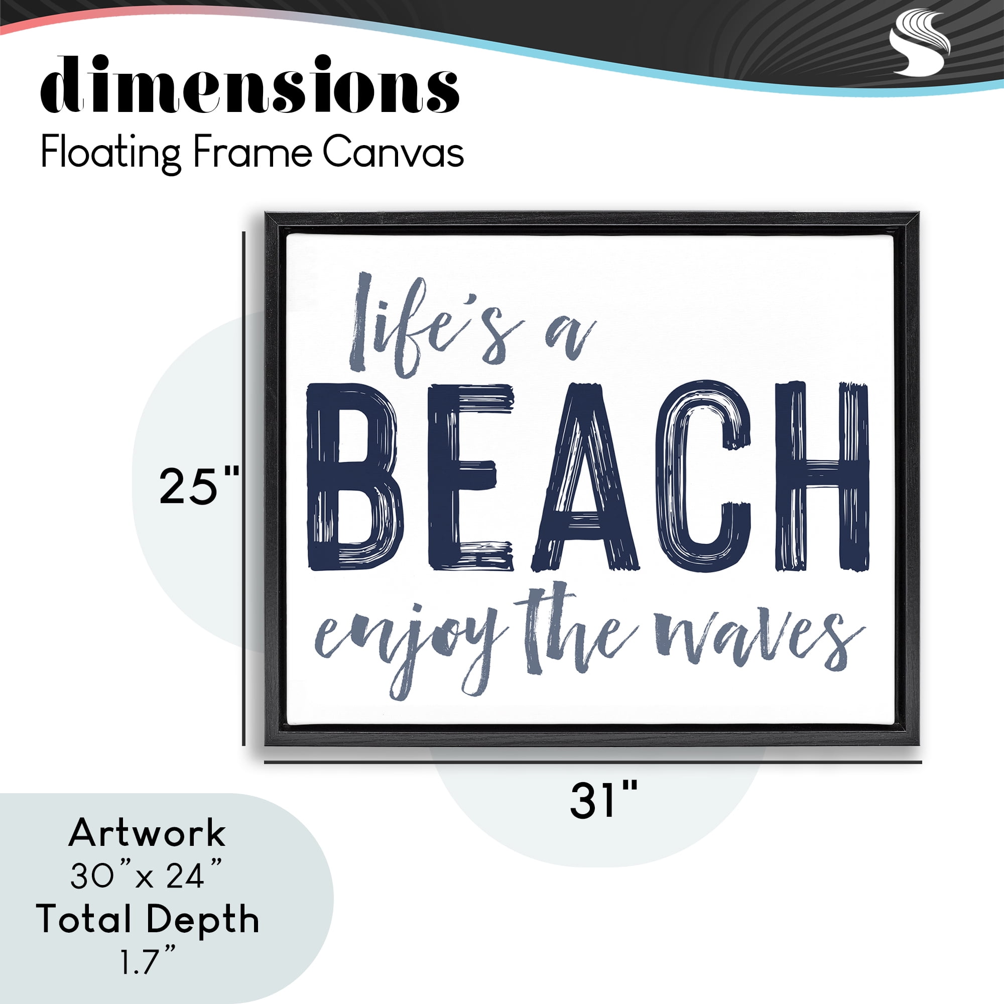 Summer Sentiment Enjoy Waves Black Framed Floater Canvas Wall Art, design by Lettered and Lined