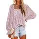 thumbnail image 1 of Blusa Puños con volantes Manga larga Cuello cuadrado Impresión Tops casuales de moda para mujer Rosa XXL, 1 of 6