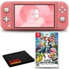 Nintendo Switch Lite (Coral) Bundle with Super Smash Bros and 6Ave Cleaning Kit