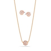 TAZZA WOMEN'S ROSE GOLD-TONE PAVE CRYSTAL EARRINGS AND NECKLACE SET