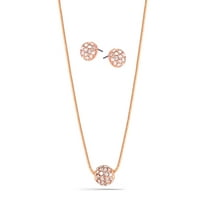 TAZZA WOMEN'S ROSE GOLD-TONE PAVE CRYSTAL EARRINGS AND NECKLACE SET