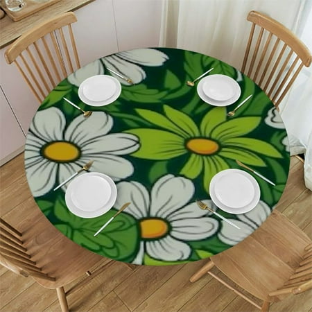 

Art Lily Flower Round Fitted Table Cloth with Elastic Edge Waterproof