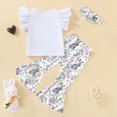 thumbnail image 4 of Easter Toddler Girl Outfit Toddler Kids Baby Girls Easter Outfits Short Sleeve Bunny Print Shirt Tops Flared Pants Bell Bottoms Headband 3Pcs Set My First Easter White 3 Years-4 Years, 4 of 7