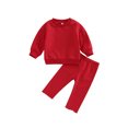 thumbnail image 2 of 2 Pieces Infant Baby Suit Set 6M 12M 18M 24M 3Y  Solid Color Round Neck Long Sleeve Pullover+ Long Casual Pants for Girls Boys, 2 of 10