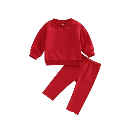 

JYYYBF 0-3Years Autumn Toddler Baby Girls Boys Suit Set Solid Color Long Sleeve Pullover+ Casual Pants Fall Clothes Red 0-6 Months