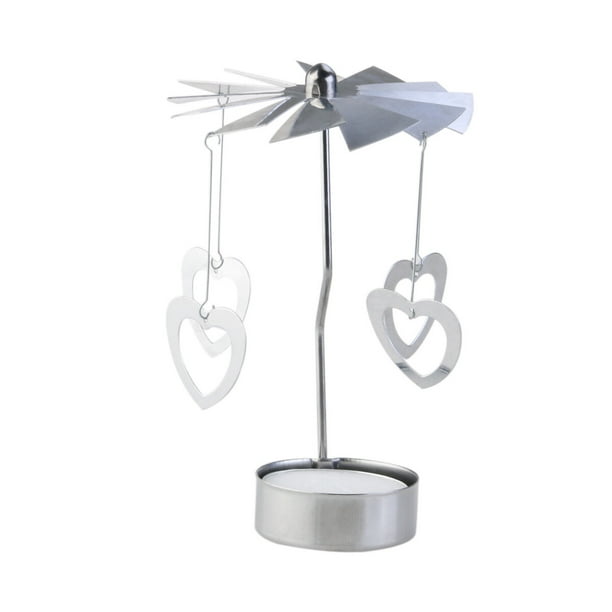 EeaseMX Portavelas giratorio con forma de corazón y vela (plateado)