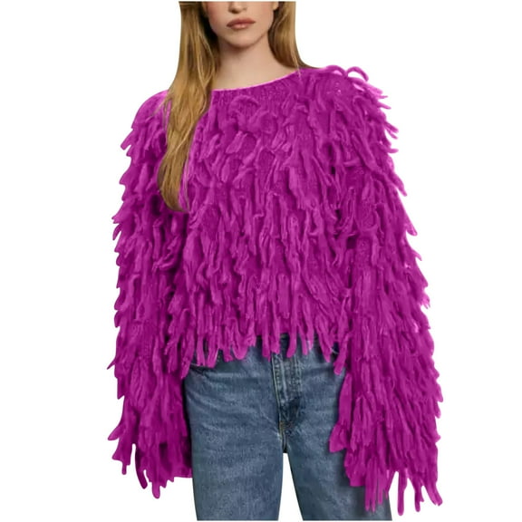 JGGSPWM Solid Tassel Fringe Sweaters for Womens Spring Sweater Winter Jumper Lightweight Tops Boat Neck Long Sleeve Pullover Purple S