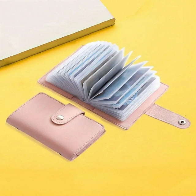 SNNROO 26 Card Slots PU Leather Credit Card Storage Bag Unisex Simple Texture Multi-Card Slot Card Bag For Student Multifunction Card Holder For Credit Card ID Window With Money Holder Fo