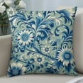 thumbnail image 4 of Chinoiserie Pillow Cover 18 x 18Inch Peony Floral Pillow Covers Linen Flower Throw Pillow Covers Farmhouse Pillowcase Cushion Covers for Sofa Couch Living Room Blue Beige, 4 of 5