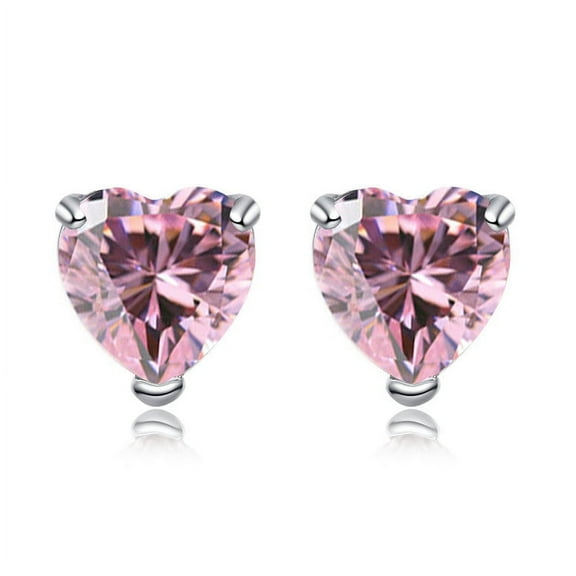 Bonjour Jewelers 14k White Gold 1Ct Heart Pink Tourmaline Cubic Zirconia Stud Earrings Plated