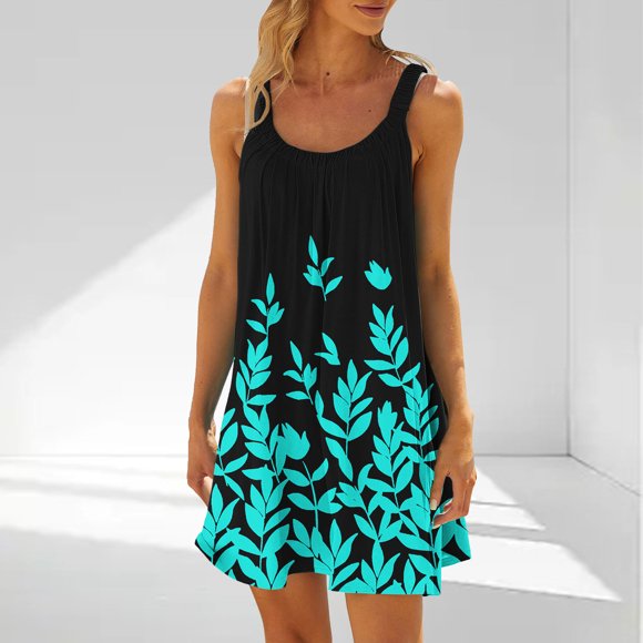 Clearance Horkkom Summer Dresses for Women 2025 Beach Floral Print V Neck Mini Dresses Casual Hawaiian Sundress