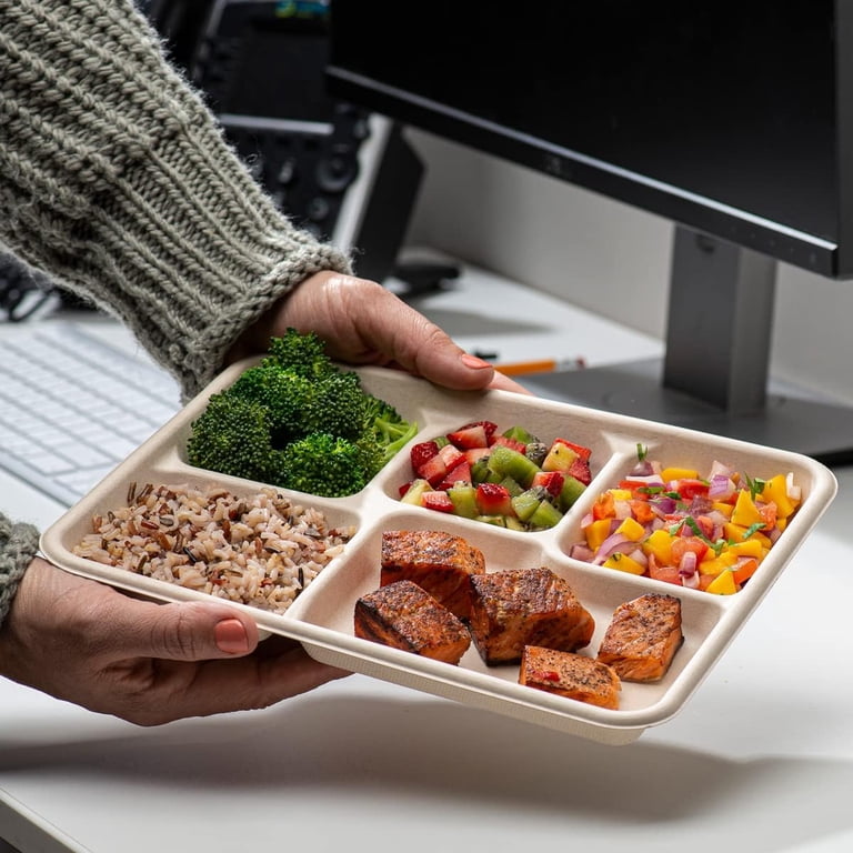 GUSTO 10 Inch 5-Compartment Meal Trays, Heavy Duty Disposable