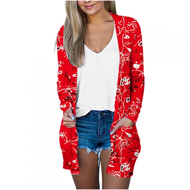 Pompotops Chemisier Décontracté à Manches Longues Imprimé pour Femmes avec Poche Cardigan Liquidation
