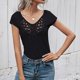 thumbnail image 3 of Gibobby Camiseta Powerblend con Cuello en V Camiseta suelta informal con cuello en V para mujer, blusa manga corta con estampado(Negro,CH), 3 of 5