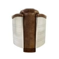 thumbnail image 4 of Faux Leather Upholstered Chair Wooden with Aluminium Patchwork, Brown and Silver, 4 of 5