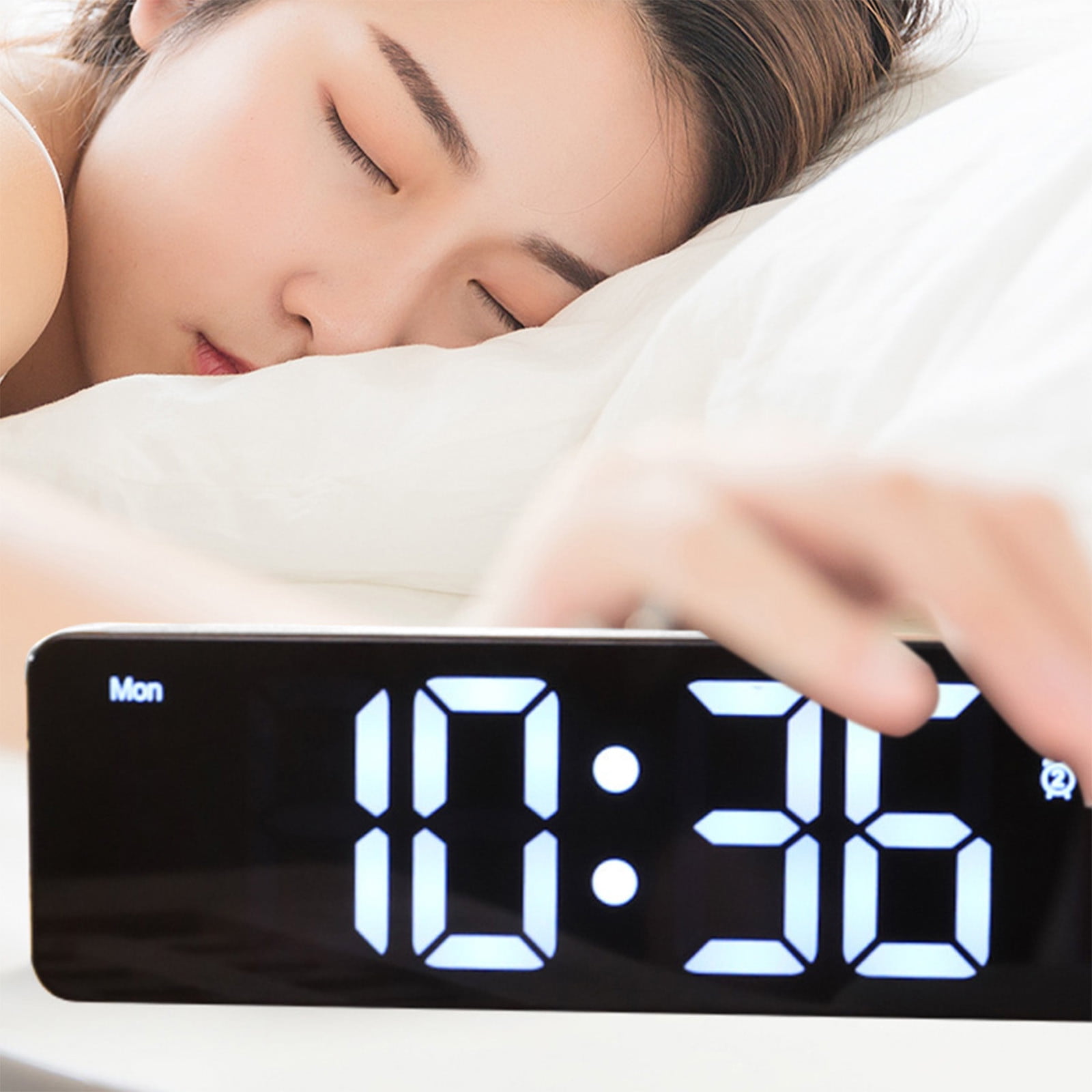 Foqnuq Large LED Digital Clock Alarm - Rechargeable Snooze Wall Clock - Date & Temperature Display - USB Powered - Perfect for Home & Office