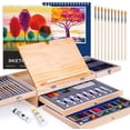 thumbnail image 1 of Set de arte profesional Juego de pintura de 85 piezas de lujo de madera para manualidades, kit de pintura de dibujo con caballete y 2 almohadillas de dibujo, 1 of 9