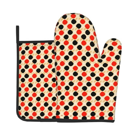 

Xecao Table Tennis Rackets Pattern Oven Mitts and Pot Holders Sets Heat Resistant Silicone Oven Mittens Extra Thicken Long Kitchen Cotton Oven Glove for Cooking