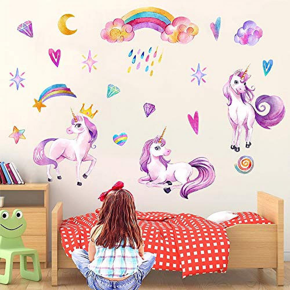 Unicorn Rainbow Cloud Star Heart Wall Decal Removable Sticker Kids Nursery Decor