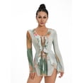 thumbnail image 1 of SUNSIOM Robe Mini Teinture sur Nœuds Patchwork pour Femmes à Manches Longues avec Laçage, Fente, Moulante, Robes de Boîte de Nuit et de Fête, 1 of 10