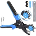 thumbnail image 1 of Azul Perforadora de orificios redondos de 2-4,5 mm con 6 tamaños de perforación, Alicates profesionales giratorios para agujeros de cinturón de cuero para tarjetas, correas de reloj, bolsos, carrito, 1 of 5