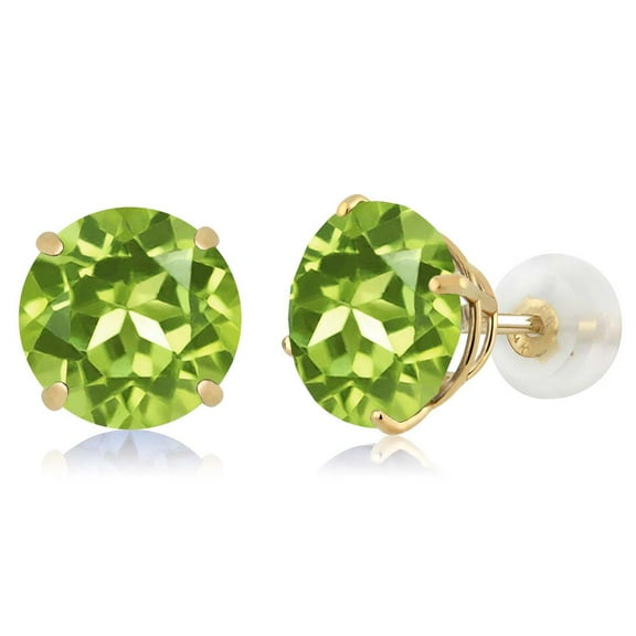Gem Stone King 4.00 Ct Round Green Peridot 14K Yellow Gold Basket Stud Earrings for Women Men 8mm