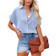 thumbnail image 2 of VISgogo Mujer Camisa Suelta, Manga Corta Solapa Cuello Botones Blusa Calle Casual Fiesta Color Sólido Tops VISgogo moda, 2 of 5