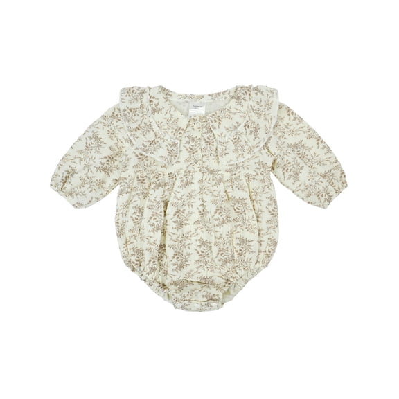 Kavrozee Infant Baby Girls Cotton Romper Bubble Long Sleeve Cute Floral Ruffled Collar Toddler Girls Jumpsuit for 6-9 Months