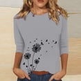 thumbnail image 2 of Pxiakgy Womens Tops Dandelion Print 3/4 Sleeves Crew Neck Shirts Loose Fit Cute Graphic Tees Causal Blouse Casual Boho Clothing Plush Collar Cuffs Christmas Print Loose Long Sleeved T Shirt Grey M, 2 of 4