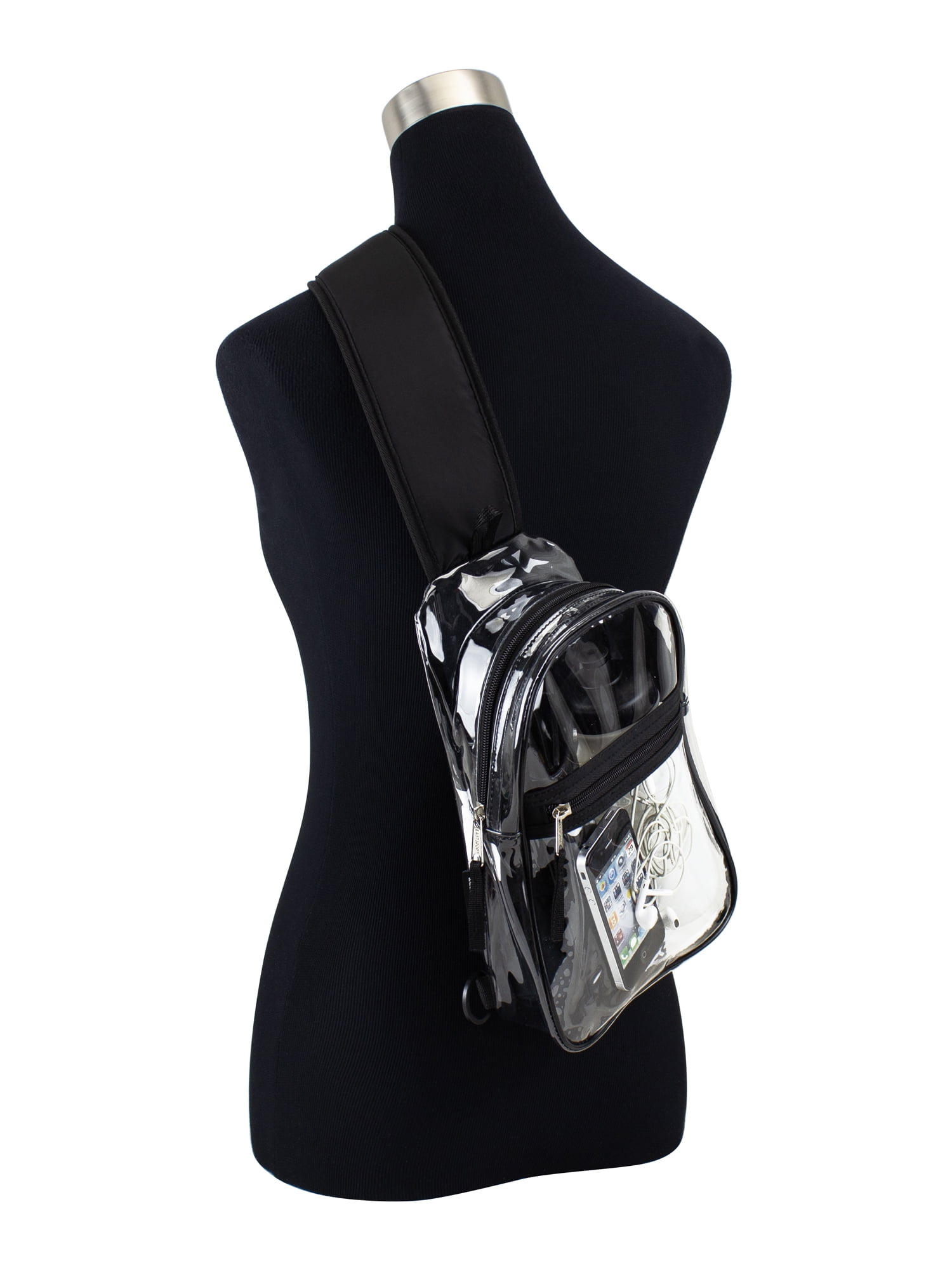 Eastsport Unisex Clear Sling Stadium Approved Bag, Black Trim