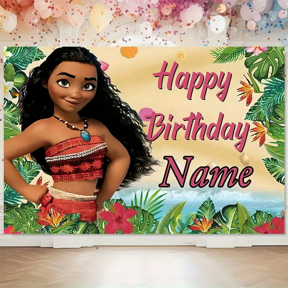 "Happy Birthday" Moana background banner, a vibrant polyester decoration for classrooms and offices, the perfect gift for family and friends, holiday background | Vibrant party banner
