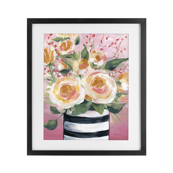 Stupell Industries Farmhouse Spring Blooms in Striped Vase Black Framed Print Under Glass, 13 x 16, by Yvette St. Amant