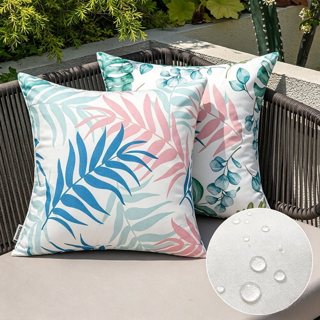 CaiYueKe Throw Pillow Covers Outdoor Waterproof Cozy Graceful Fan-Shaped Leaves Decorative Cushion Cases for Garden Patio Tent Balcony Couch Sofa 18 X 18 Inches