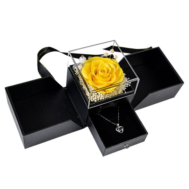 Regalo de flores preservadas con collar, suministros para fiestas románticas, decoración de cajones, regalos de flores rosas para el día de San , amarillo BLESIY Collar Cajas Preservadas