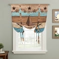 thumbnail image 2 of Western Texas Star Retro Tie Up Curtains for Windows, Adjustable Balloon Window Shades, Country Farmhouse Light Blue Brown Wooden Kitchen Window Treatments Farmhouse Short Curtains 42"x45", 2 of 8