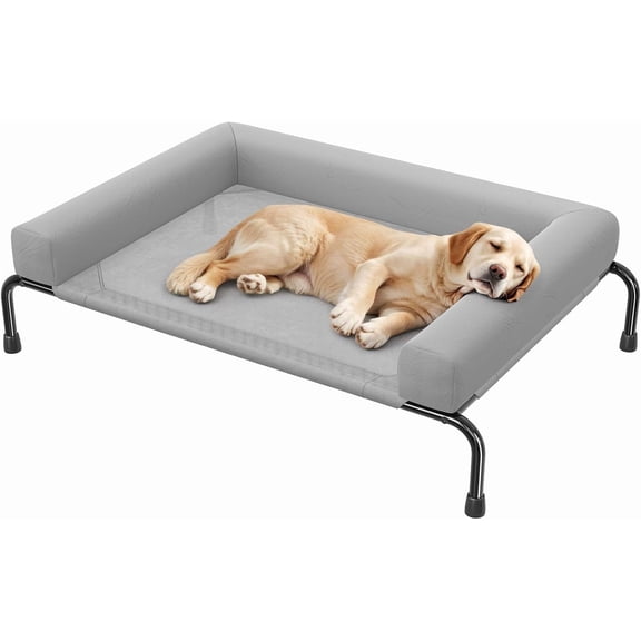 Elevated Dog Bed for Large Dogs with Bolsters Cooling Raised Cot Breathable Outdoor Pet Bed 47.75" x 31" Grey