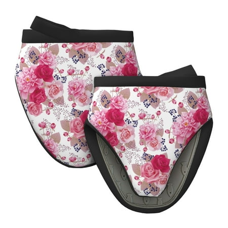 

Qekee Peonies And Roses Print Non-Slip Mini Oven Mitt Silicone Oven Mitts Heat Resistant Kitchen Mittens Pinch Mitts Cooking Mitts