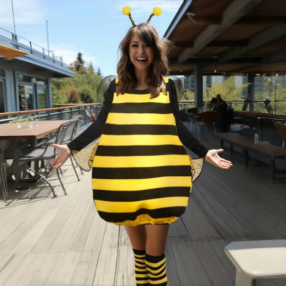 Adult Bee Costume Set: Realistic Wings, Stripe Socks & Headband – Perfect for Theme Parties